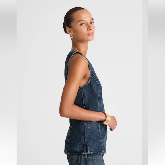 Madewell NWT Denim Crewneck Cutaway Vest in Greendale Wash - Picture 3 of 12
